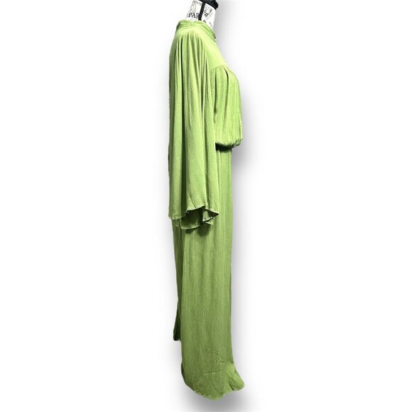 Eloquii Green Pleated Crepe Jumpsuit Wide Leg Resort Wedding Guest Size 18/20 - Picture 10 of 11